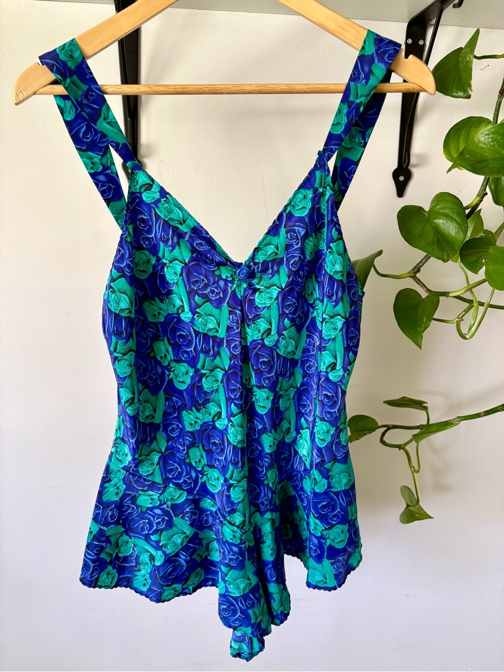 Lily of France Blue and Teal Floral V-Neck Camisole
